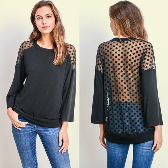 Le Lis Tops - "Layla" LS Top with See Through Back w Polka Dots